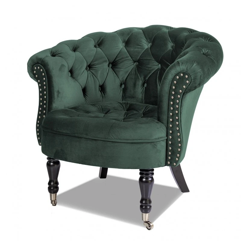 Фотьойл Честърфийлд Людовик, тъмно зелено кадифе